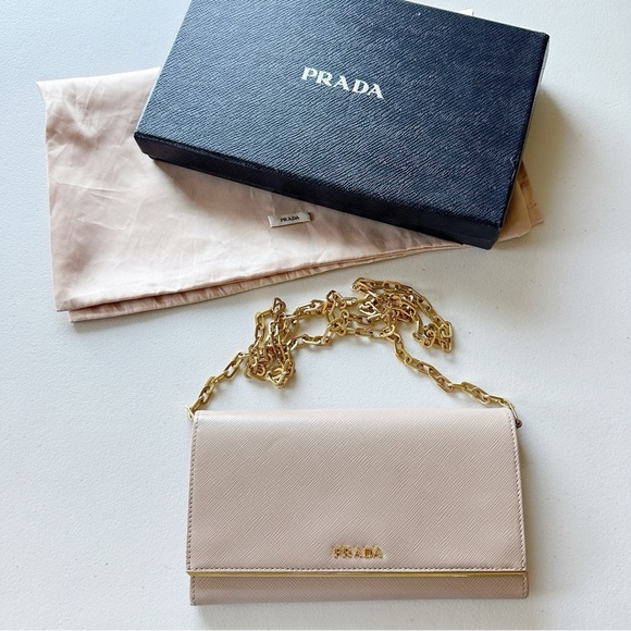 PRADA Saffiano Metal Bar WOC Chain Wallet in Cammeo - Picture 3 of 13